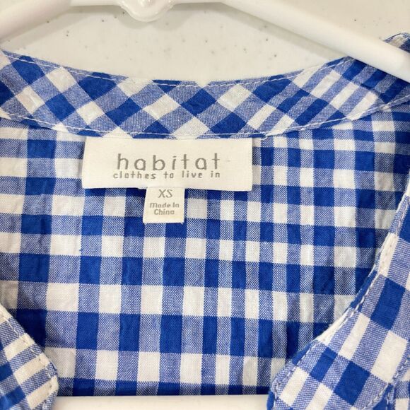 Habitat Gingham Top Women XS Blue White Check Seersucker Button Front Country - Picture 6 of 8